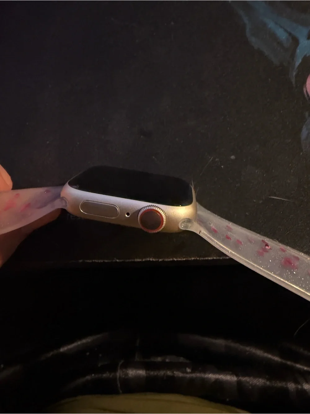 Apple Smartwatch with Clear Silicone Band and Pink Heart Accents